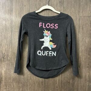 Girls “Floss Queen” Unicorn Sequin Long Sleeve Top | Size 7/8